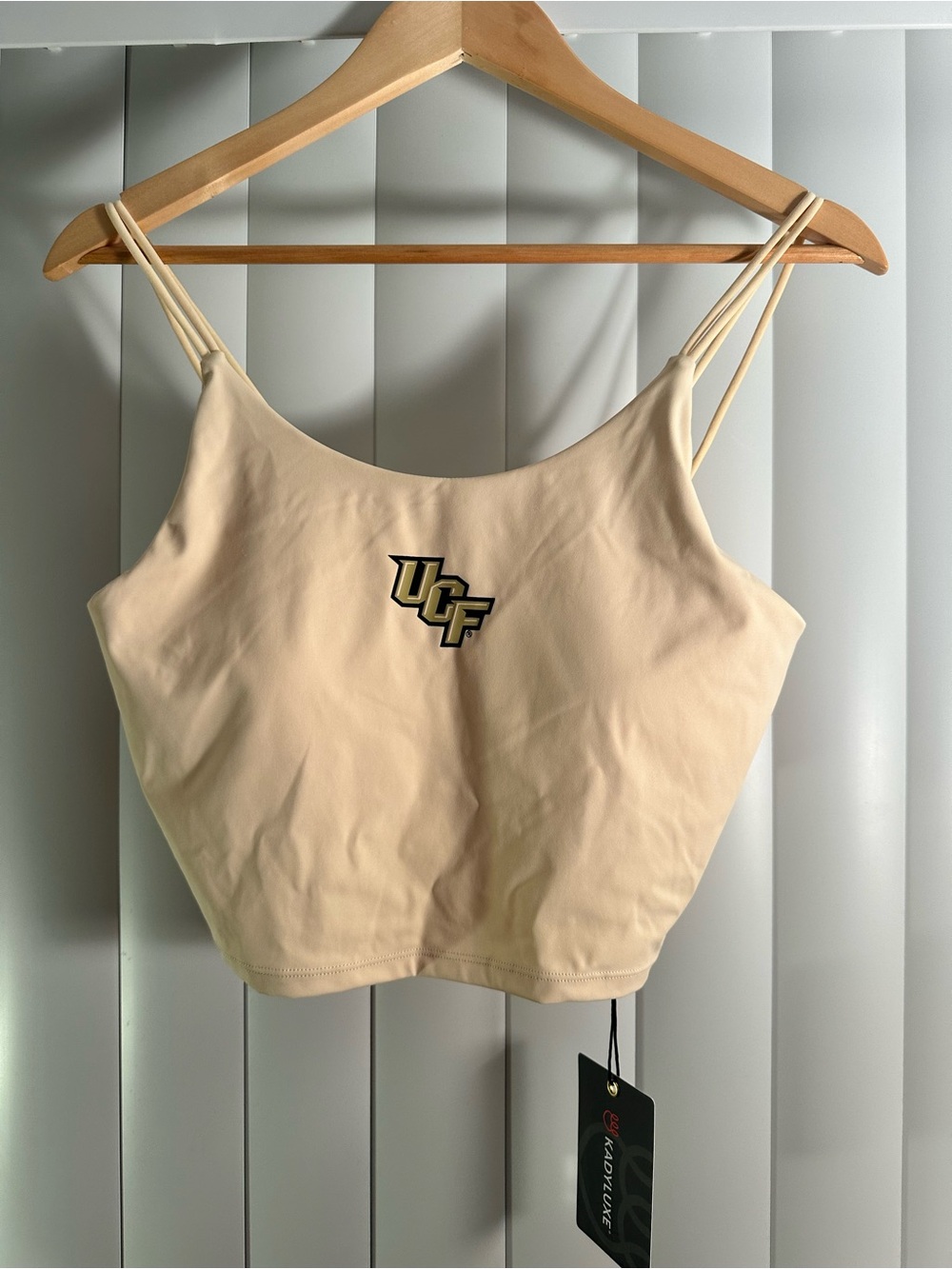 UCF Logo Beige Cropped Double-Strap Tank Top with Built-In Bra